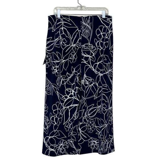 Joseph Ribkoff navy blue white floral wide legs belted crop pants size 14 - Picture 12 of 13